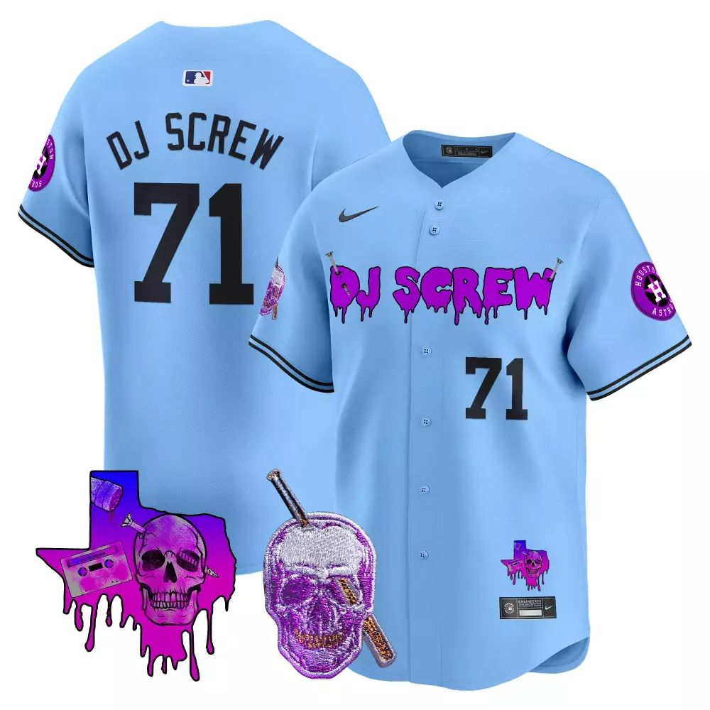 Dj Screw 71 Houston Astros Jersey Light Blue Custom Men Purple Black White All Stitched