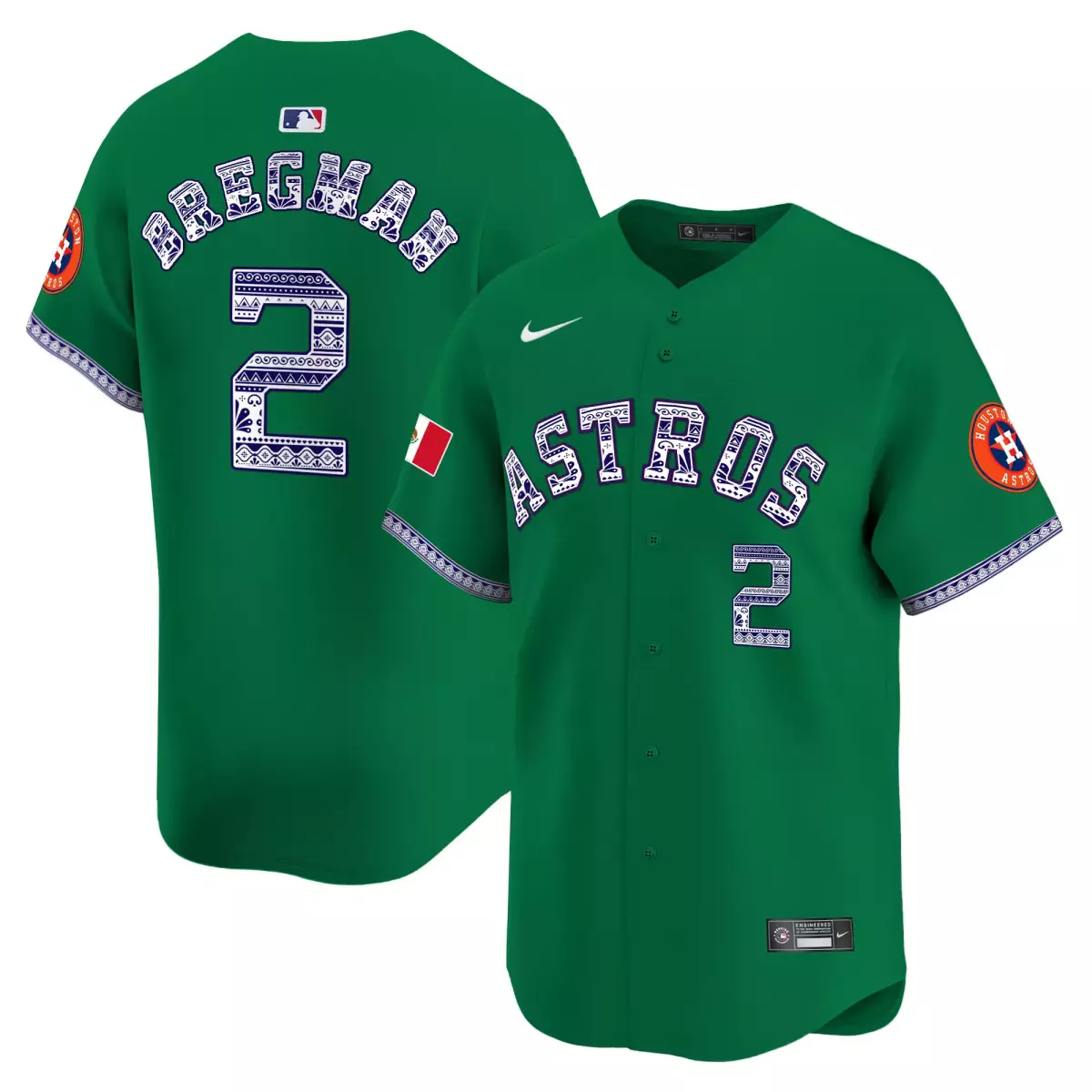 Bregman Mexico 2 Astros Jersey Green Flag Men Custom Design White Blue Vapor Premier