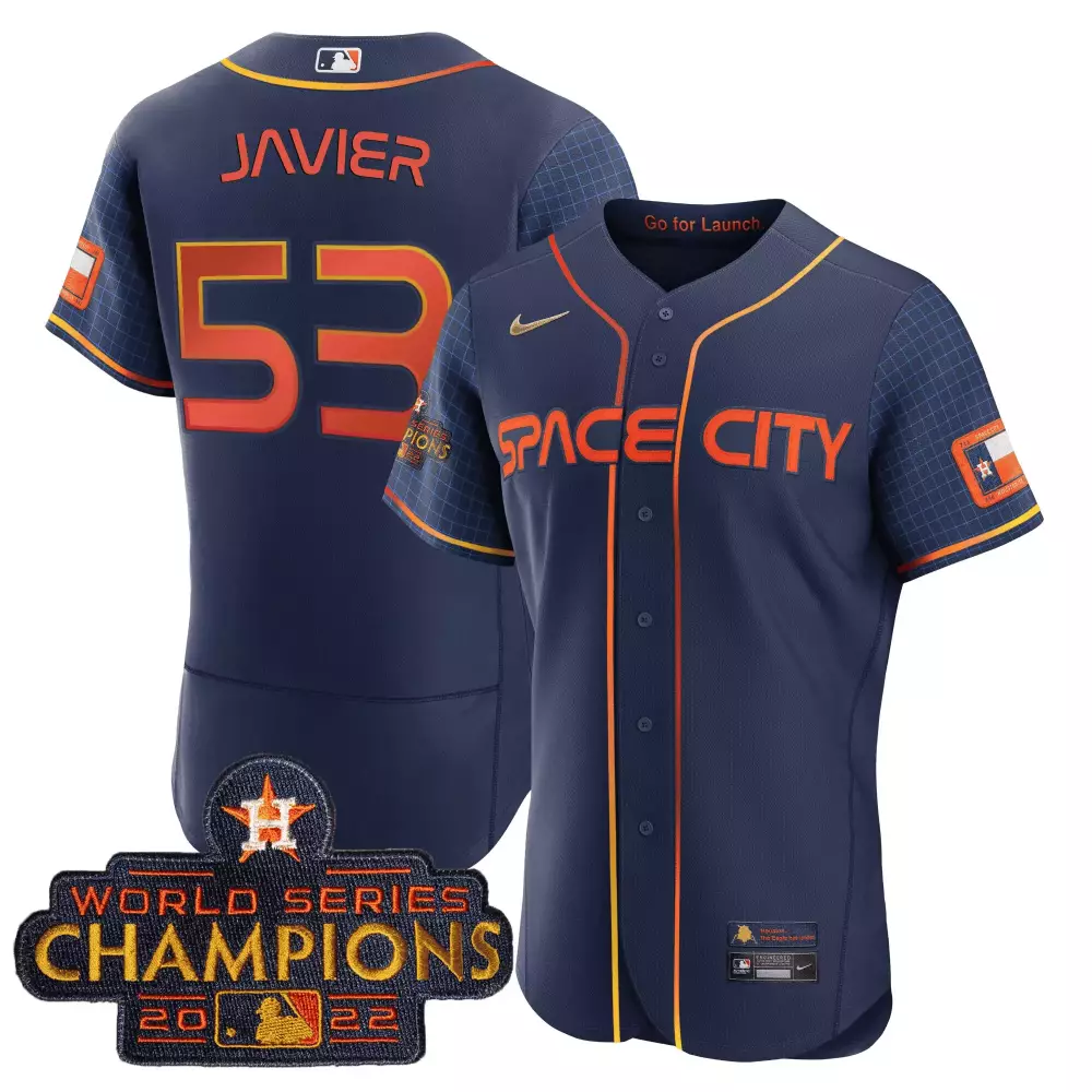 Cristian Javier 53 Houston Astros Jersey Navy Blue Space City World Series Champions 2022