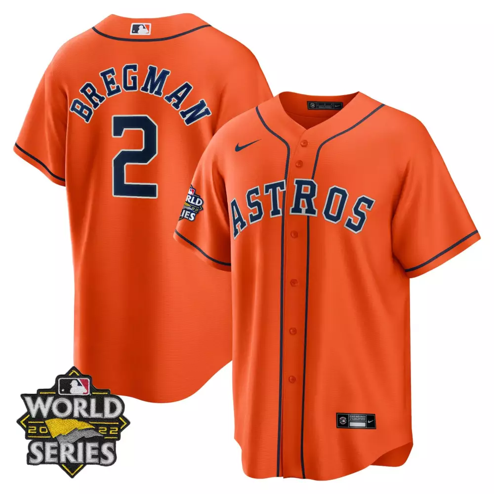 Alex Bregman 2 Astros Jersey Orange World Series 2022 Men Navy Cool Base Alternate