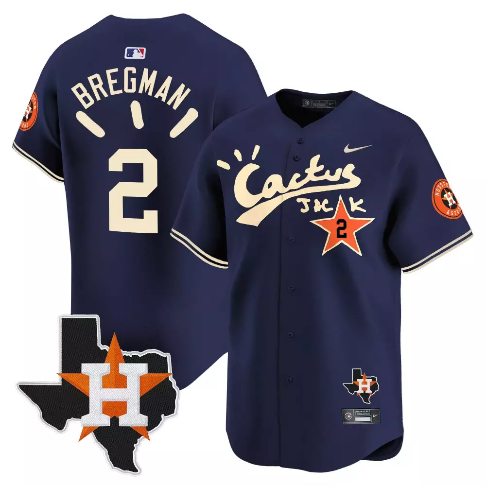 Alex Bregman 2 Houston Astros Jersey Navy Cactus Jack Texas State Outline Men Cream