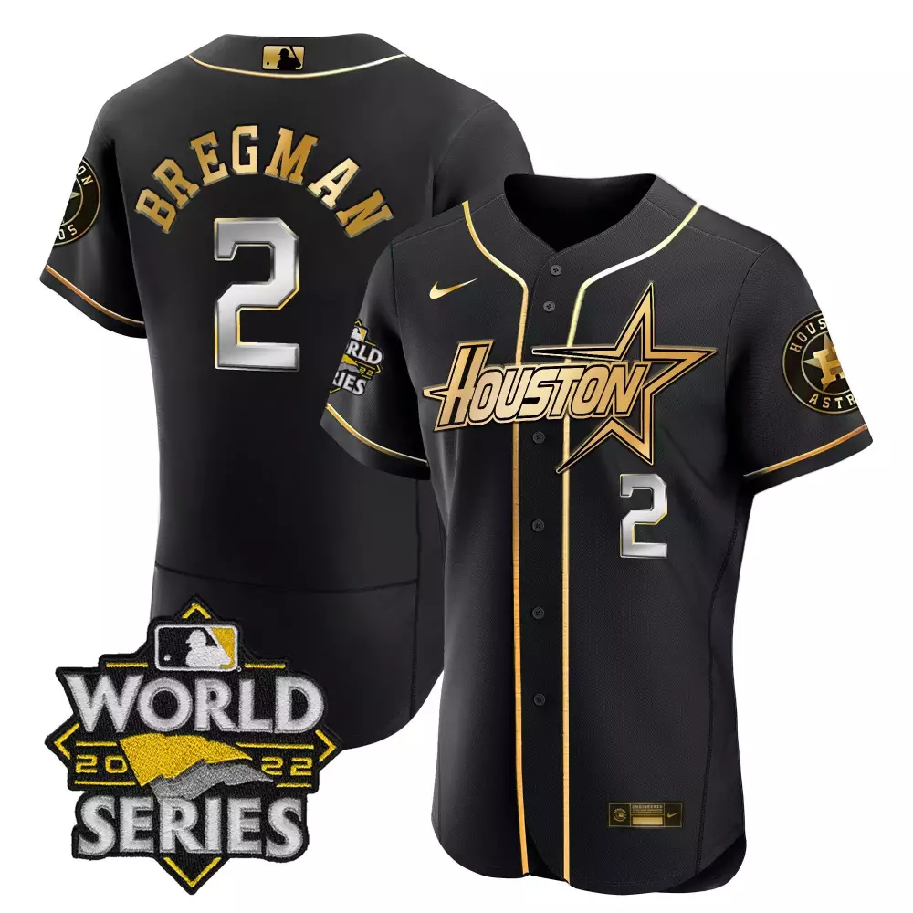 Alex Bregman 2 Houston Astros Jersey Black World Series 2022 Men Gold Silver All