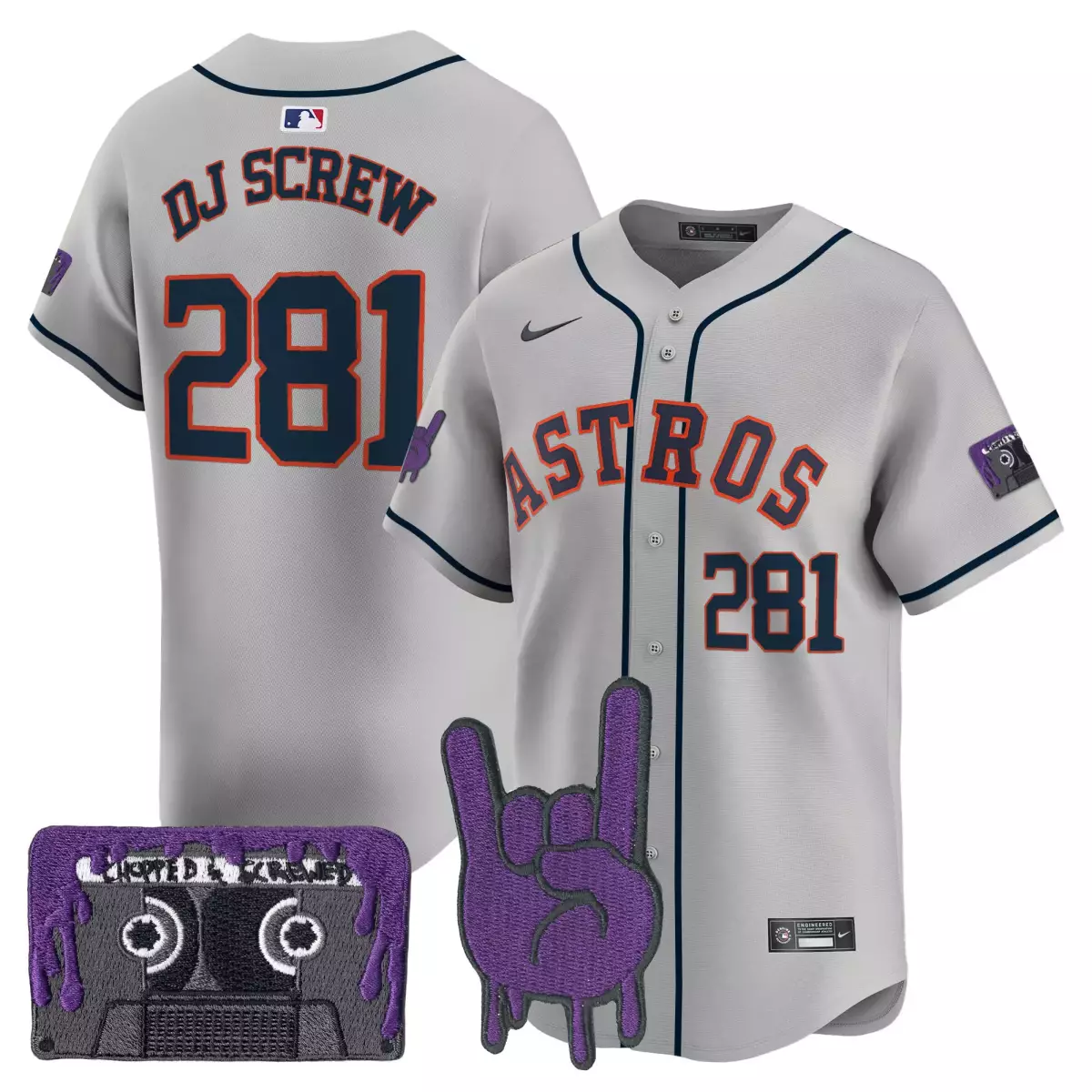 Dj Screw Astros Jersey Gray Cassette Tape Rock Hand Men Navy Orange Vapor Premier