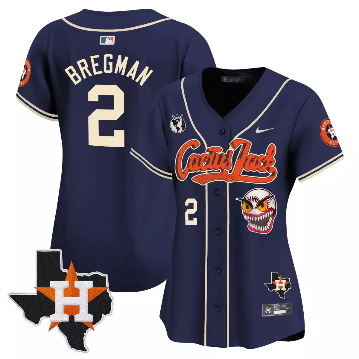 Alex Bregman 2 Houston Astros Jersey Navy Blue Cactus Jack Texas Men Cream Orange