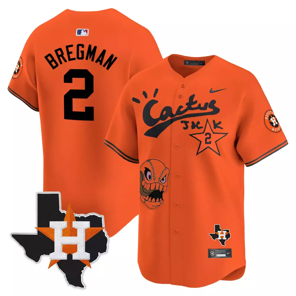 Alex Bregman 2 Houston Astros Jersey Orange Cactus Jack Texas Men Black White All