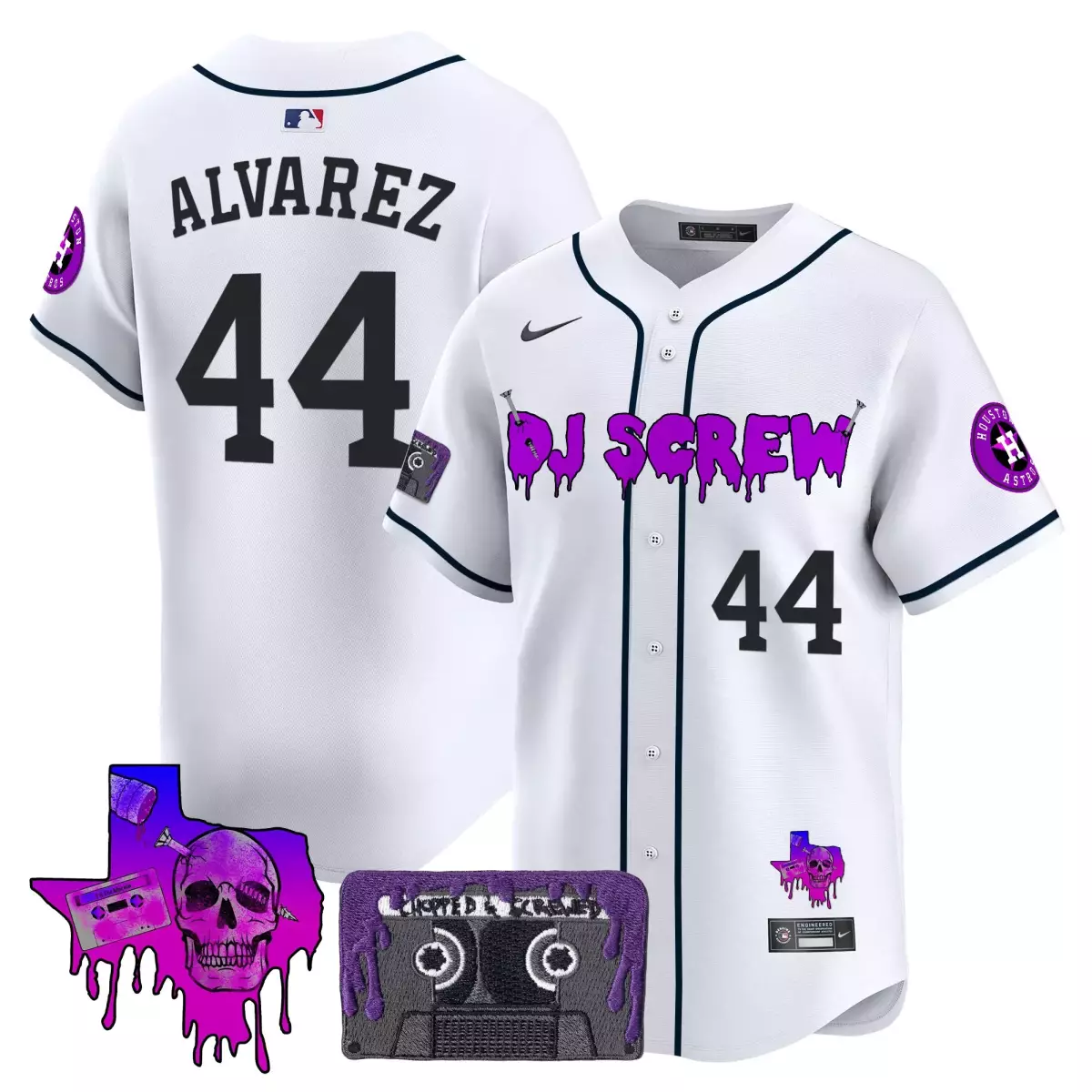 Alvarez Dj 44 Houston Astros Jersey White Screw Collaboration Texas Outline Skull 2023