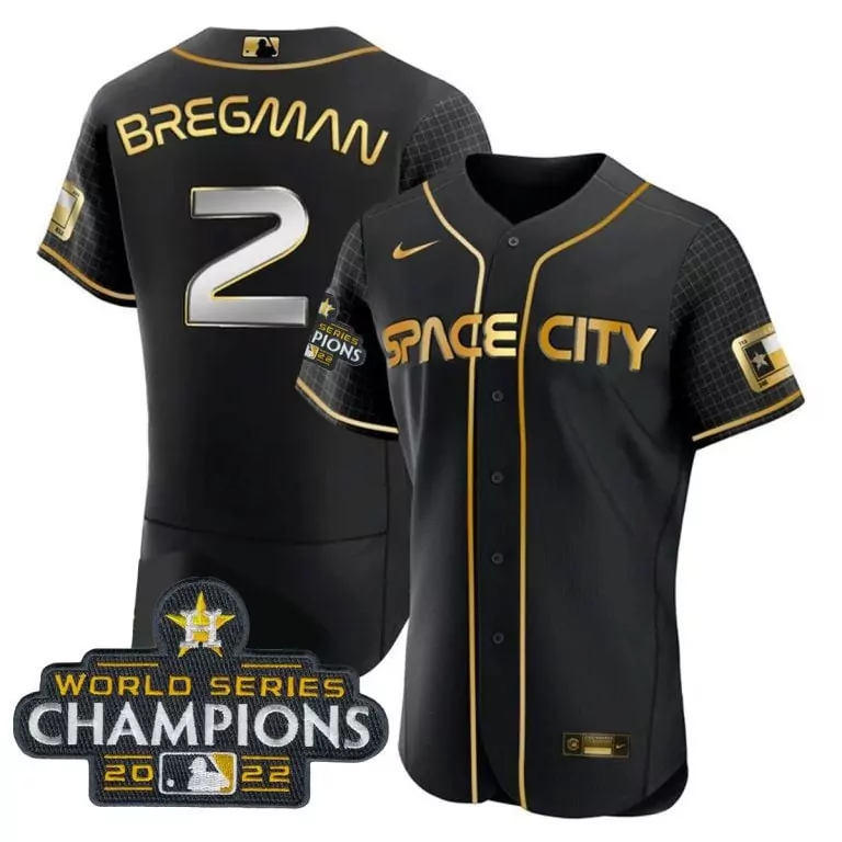 Alex Bregman 2 Astros Jersey Black World Series Champions 2022 Men Gold Flex All