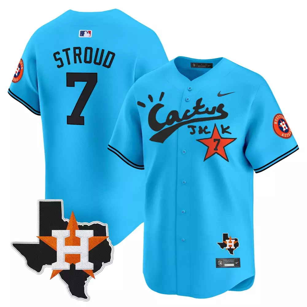 Cj Stroud 7 Astros Jersey Light Blue Cactus Jack Houston Texas Shape 'h' Men Alternate