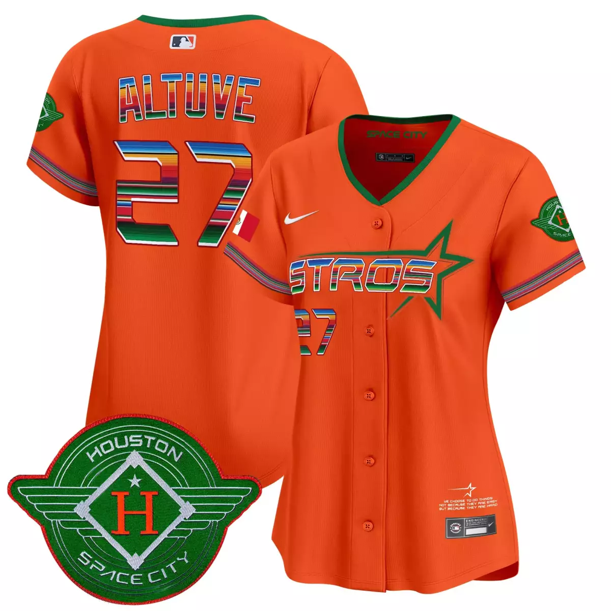 Altuve Mexico 27 Astros Jersey Orange Houston Space City Men Connect Alternate Custom Design