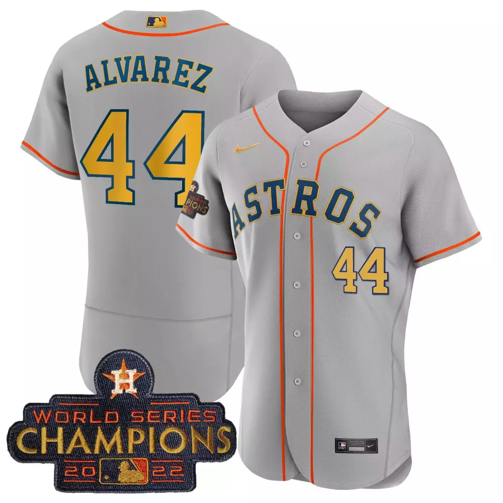 Yordan Alvarez 44 Astros Jersey Gray World Series Champions 2022 Men Orange Navy