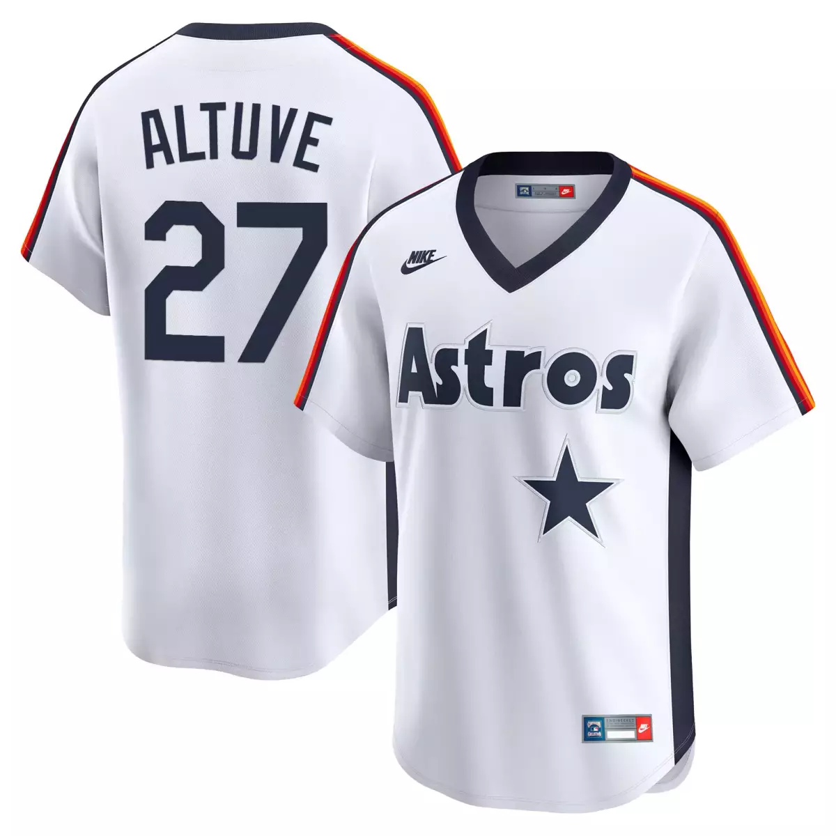 Jose Altuve 27 Astros Jersey White Men Navy Orange Yellow Throwback Vapor Premier