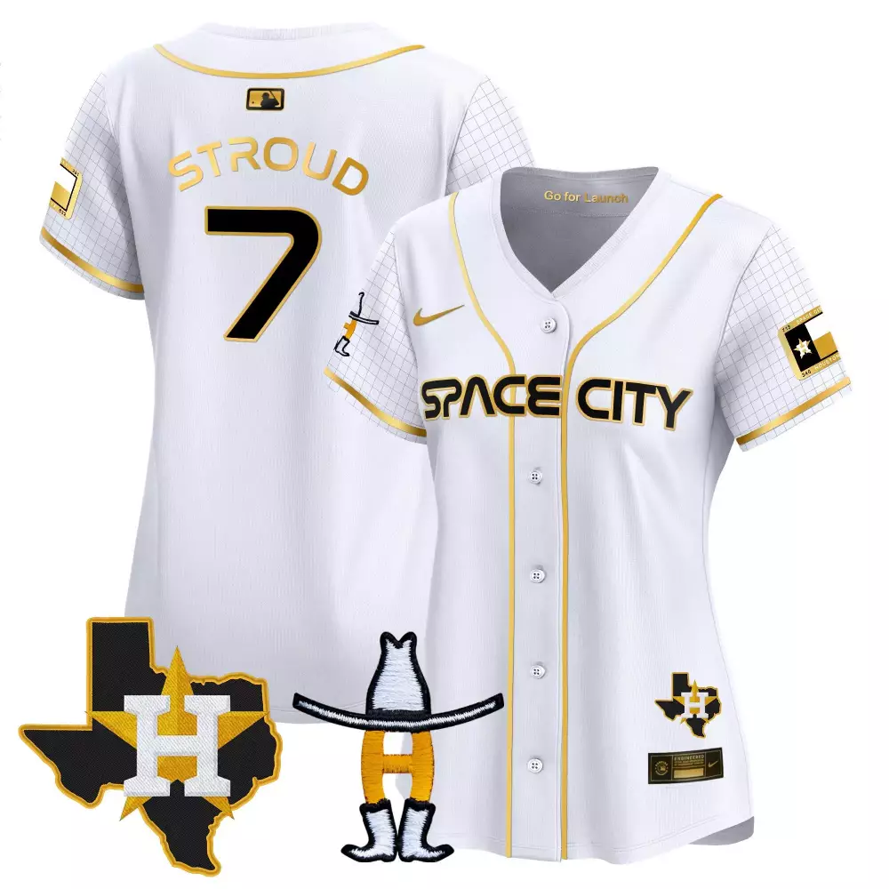 Cj Stroud 7 Houston Astros Jersey White Space City Texas Shape Cowboy Hat Boots Men