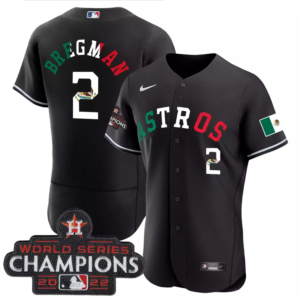 Alex Bregman 2 Astros Jersey Black Mexico Flag 2022 World Series Champions Men Alternate