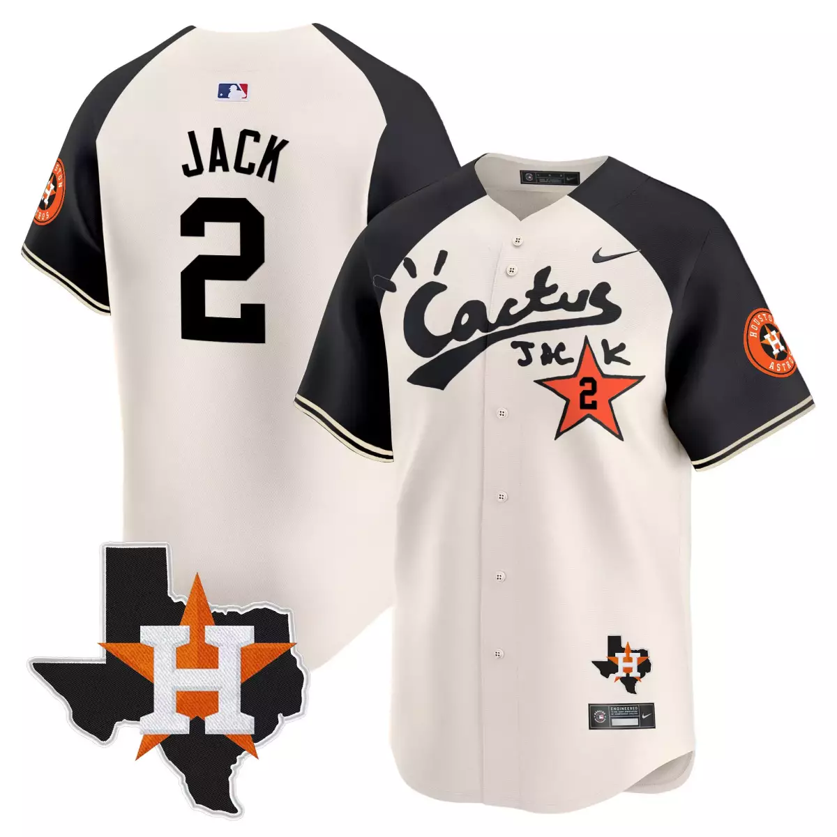 Jack Cactus 2 Houston Astros Jersey Cream Star Texas Outline Men Black Orange Vapor