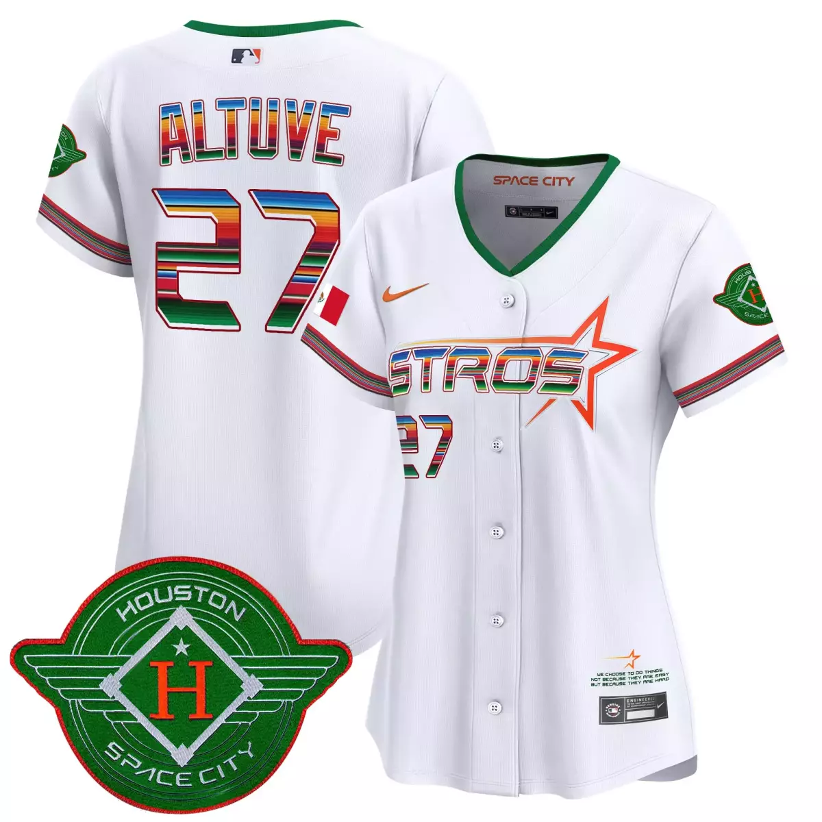 Altuve Mexico 27 Astros Jersey White Space City Houston Split Custom Design Green