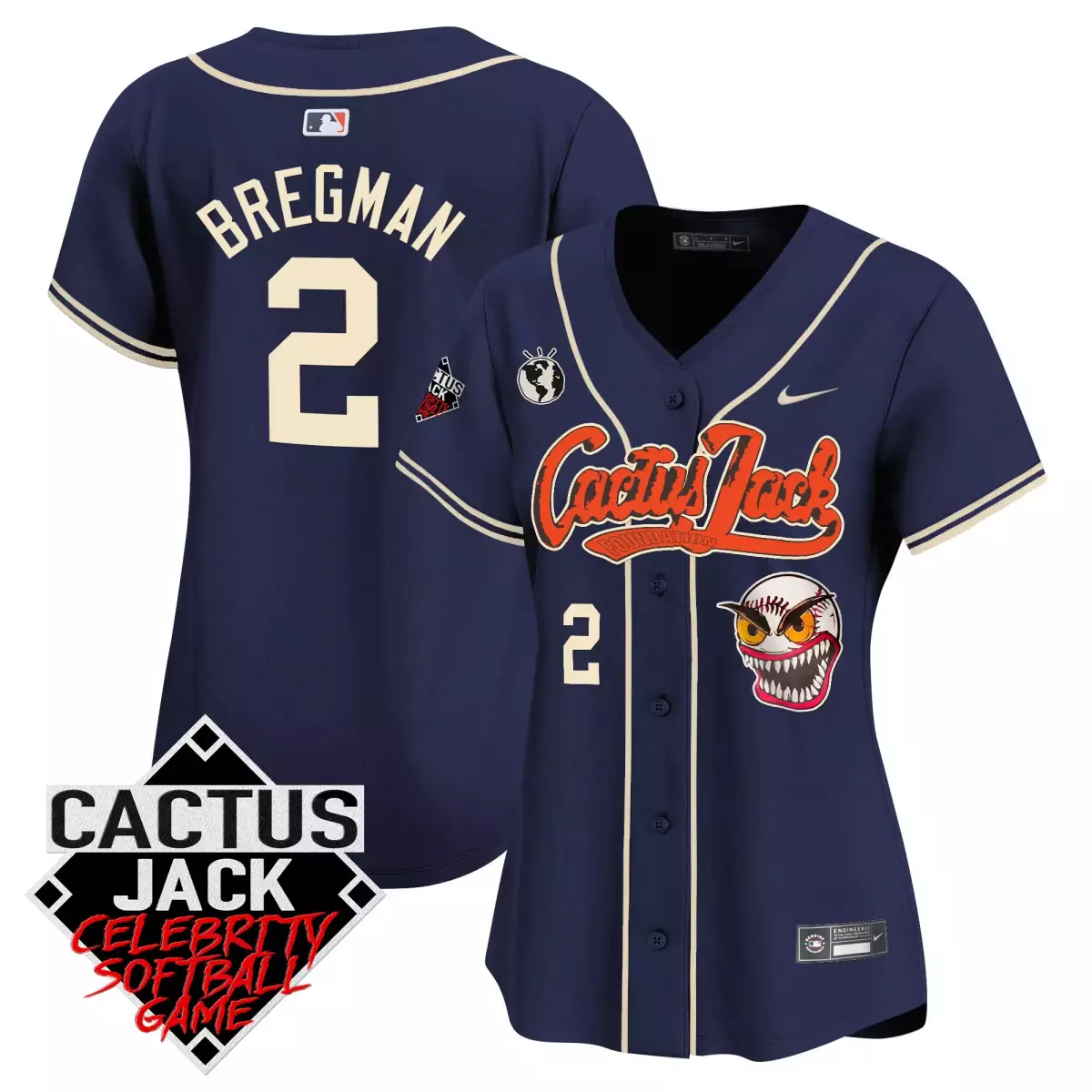 Bregman Celebrity 2 Cactus Jack Jersey Navy World Globe Baseball Eyes Men Cream Orange