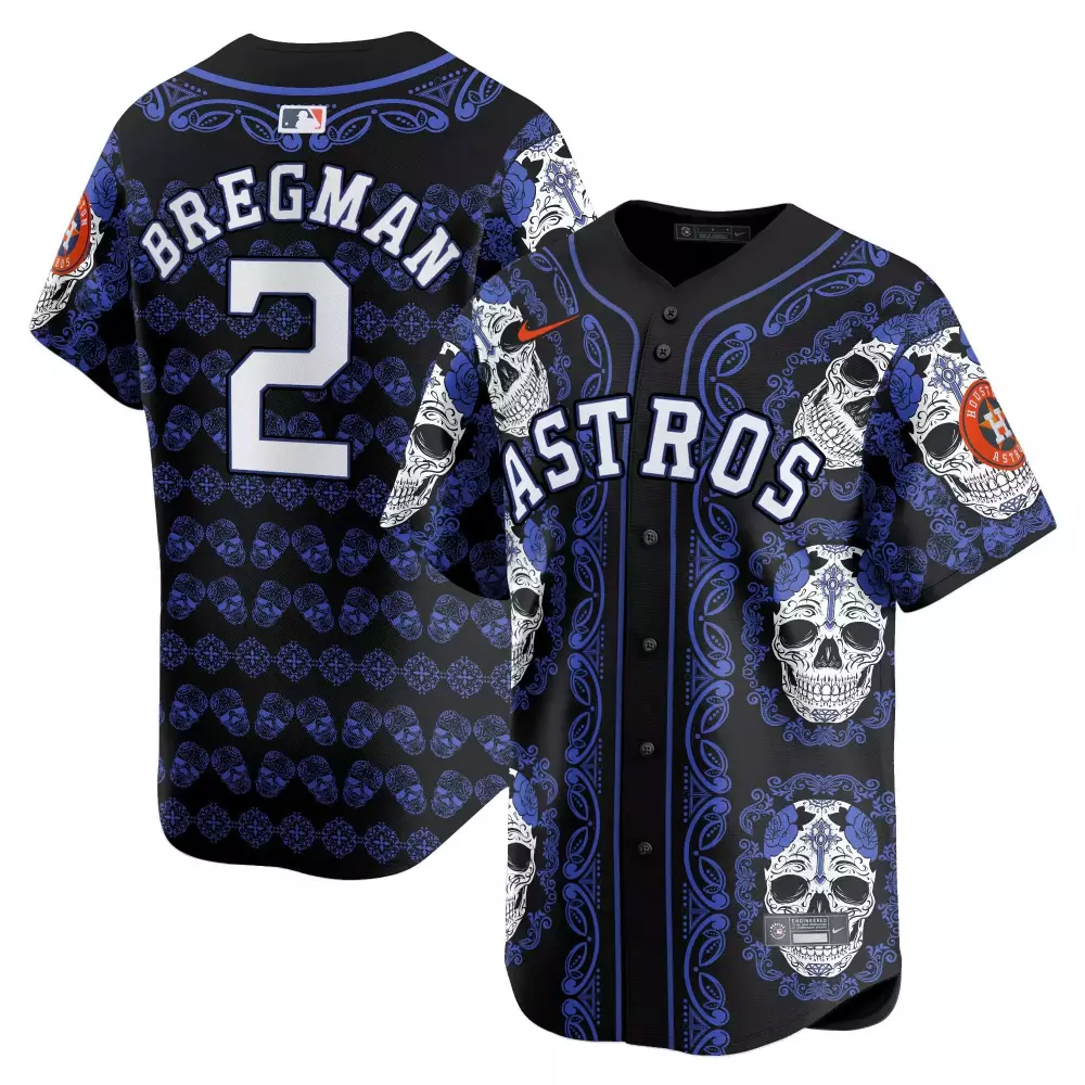 Alex Bregman 2 Astros Jersey Black Dia De Los Muertos Houston Men Custom Design White