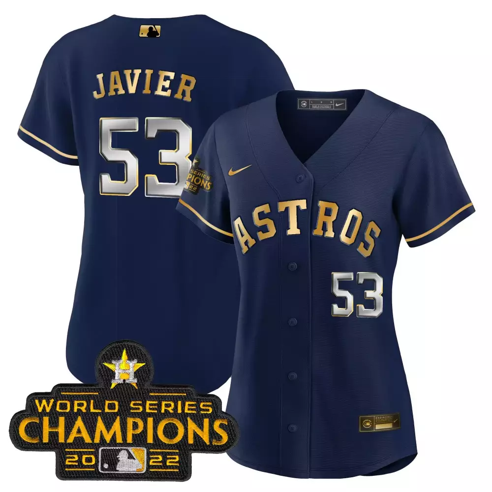 Cristian Javier 53 Astros Jersey Navy World Series Champions 2022 Men Gold Silver