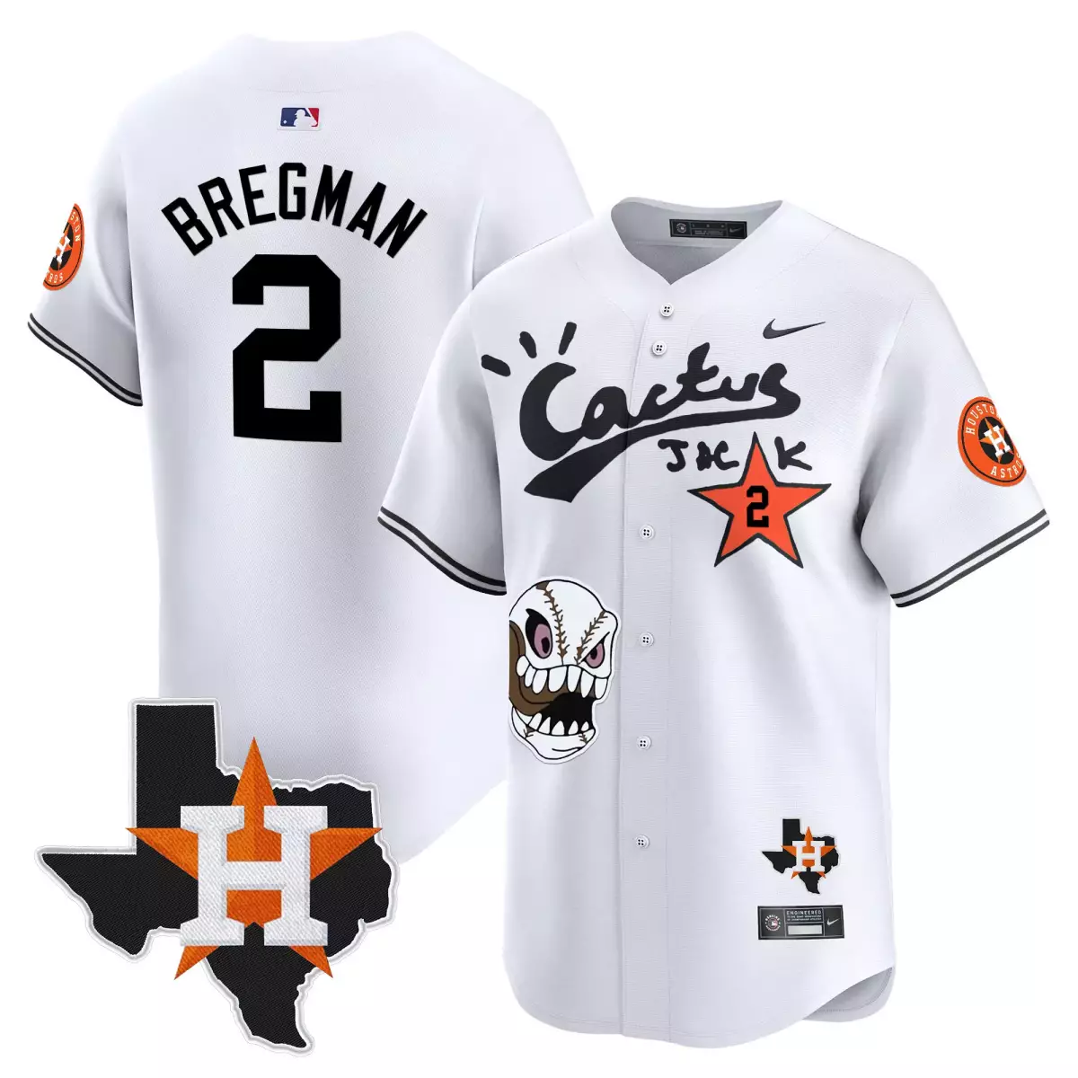 Alex Bregman 2 Houston Astros Jersey White Cactus Jack Texas Map 2023 Men Orange