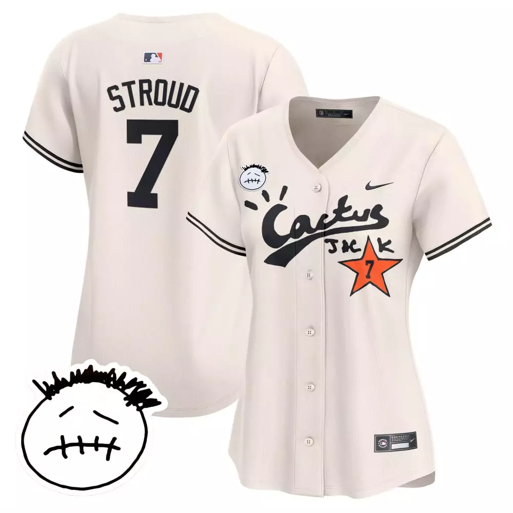 Cj Stroud 7 Cactus Jack Jersey Cream Black Vapor Premier Limited v4 Stitched