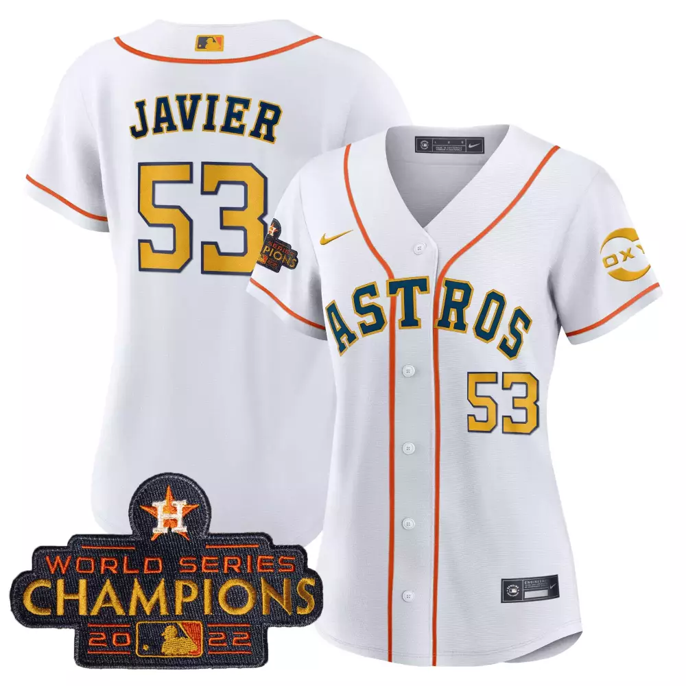 Cristian Javier 53 Astros Jersey White World Series Champions 2022 Men Orange Navy