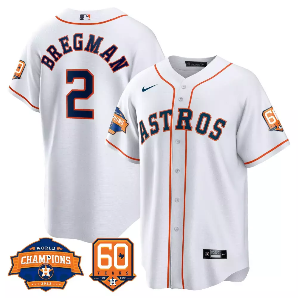 Alex Bregman 2 Astros Jersey White 60th Anniversary World Champions 2022 60 Years 1962-2022