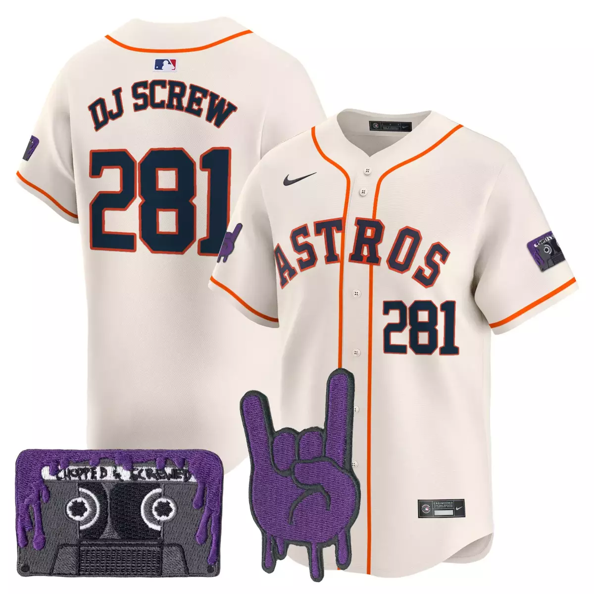 Dj Screw Astros Jersey White Cassette Tape Rock Hand Men Navy Orange Vapor Premier