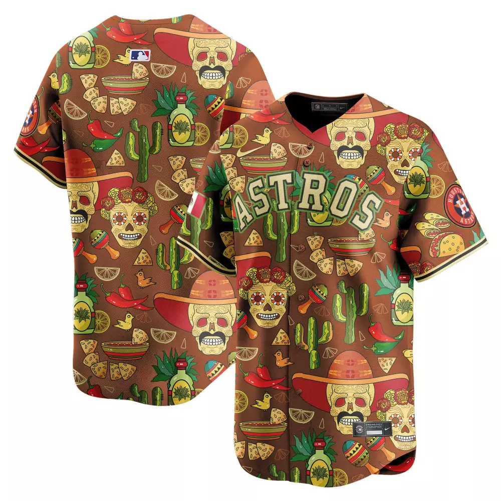 Houston Astros Jersey Brown Cinco De Mayo Men Full Graphic Custom Design Green Yellow