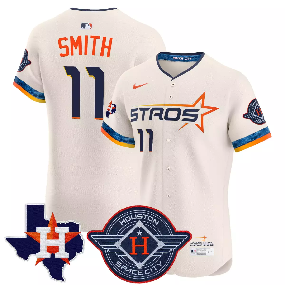 Smith 11 Astros Jersey Cream Space City Houston Texas State Men Alternate Navy Orange