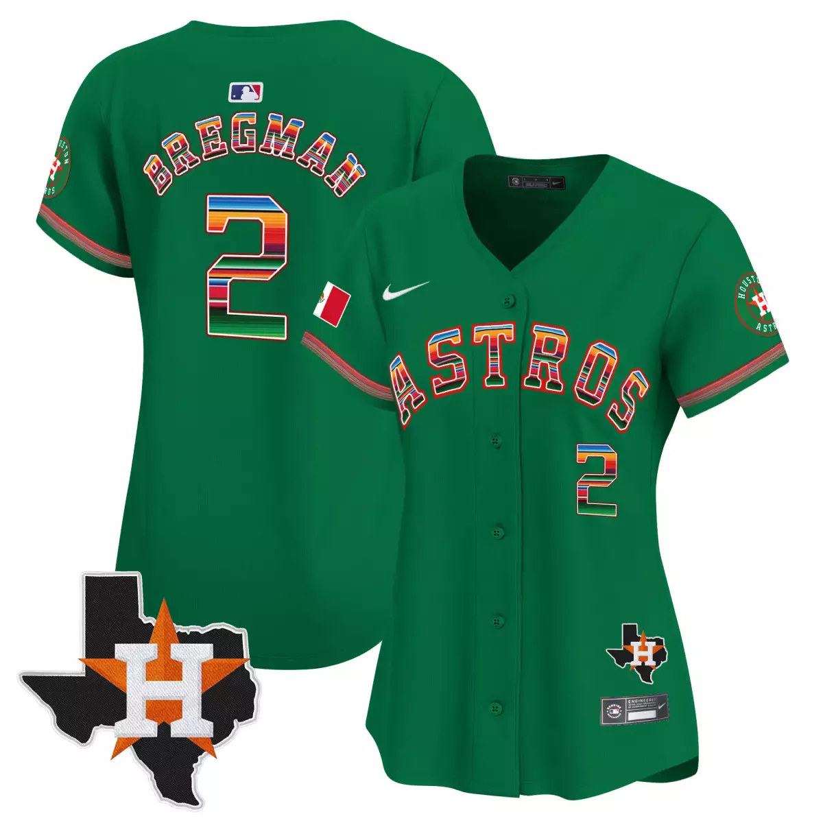 Bregman Mexico 2 Astros Jersey Green Houston Texas Custom Design Red Blue Yellow