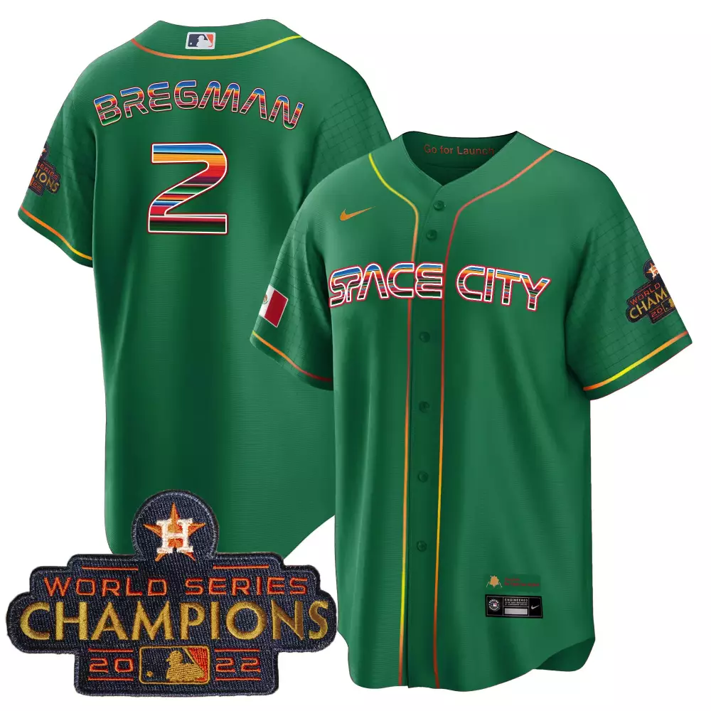 Bergman Space 2 Astros Jersey Green City World Series Champions 2022 Mexican Flag