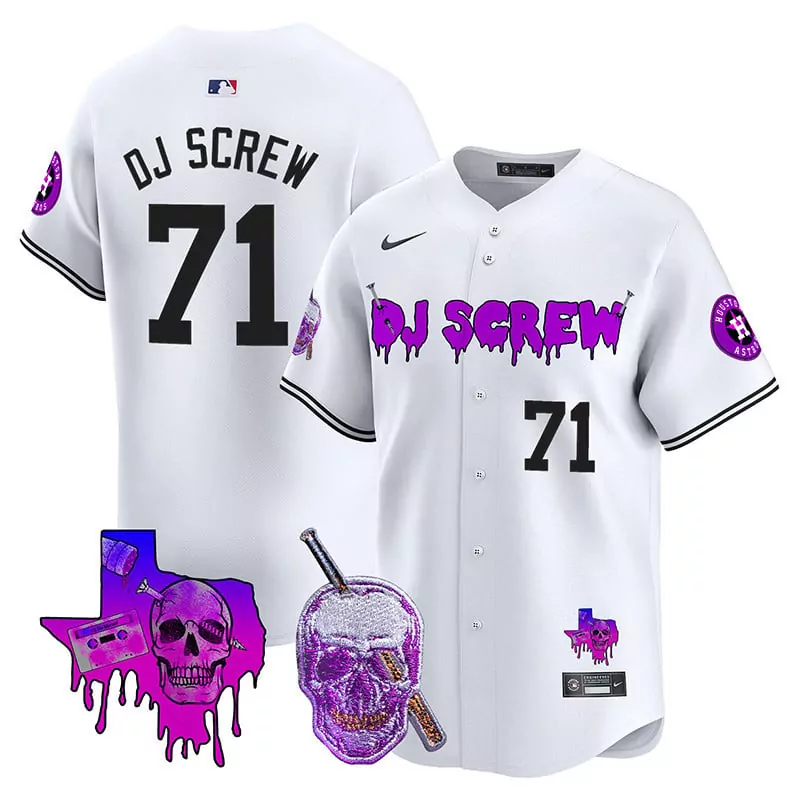 Screw Dj 71 Houston Astros Jersey White Texas Map Skull Men Black Purple Vapor Premier
