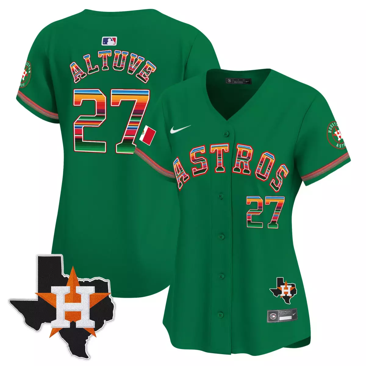 Altuve Mexico 27 Astros Jersey Green Cinco De Mayo Texas Map MLB Red Orange Yellow