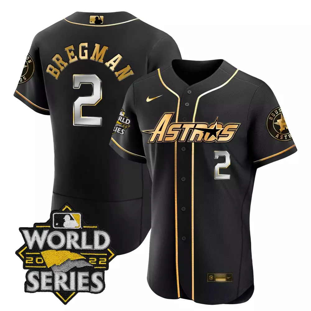 Alex Bregman 2 Astros Jersey Black World Series 2022 Men Gold Flex Throwback All