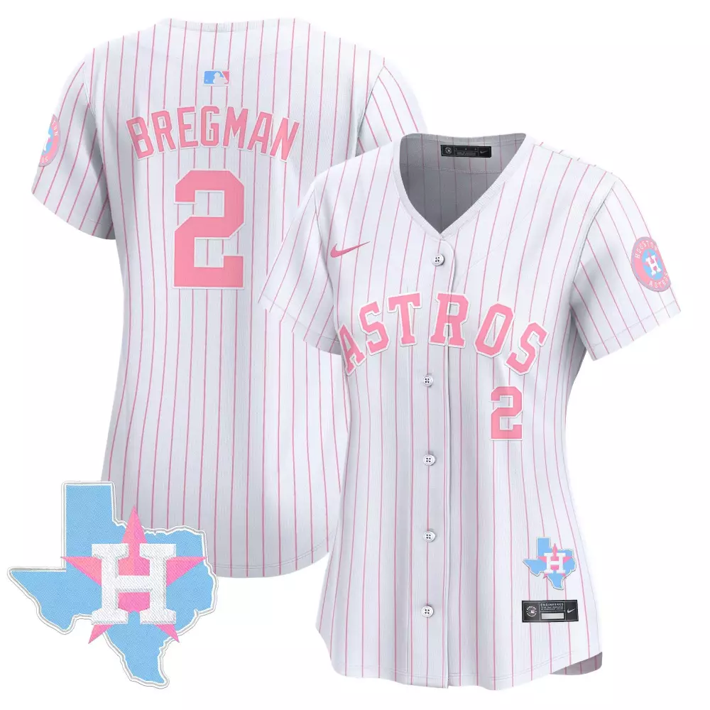 Alex Bregman 2 Astros Jersey White Breast Cancer Awareness Houston Texas Map Round
