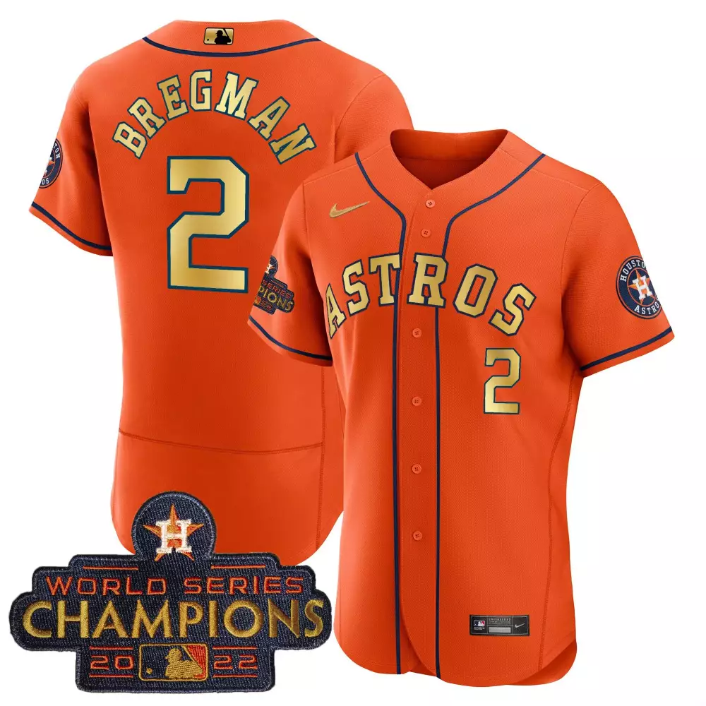Alex Bregman 2 Astros Jersey Orange World Series Champions 2022 Men Navy Blue Gold