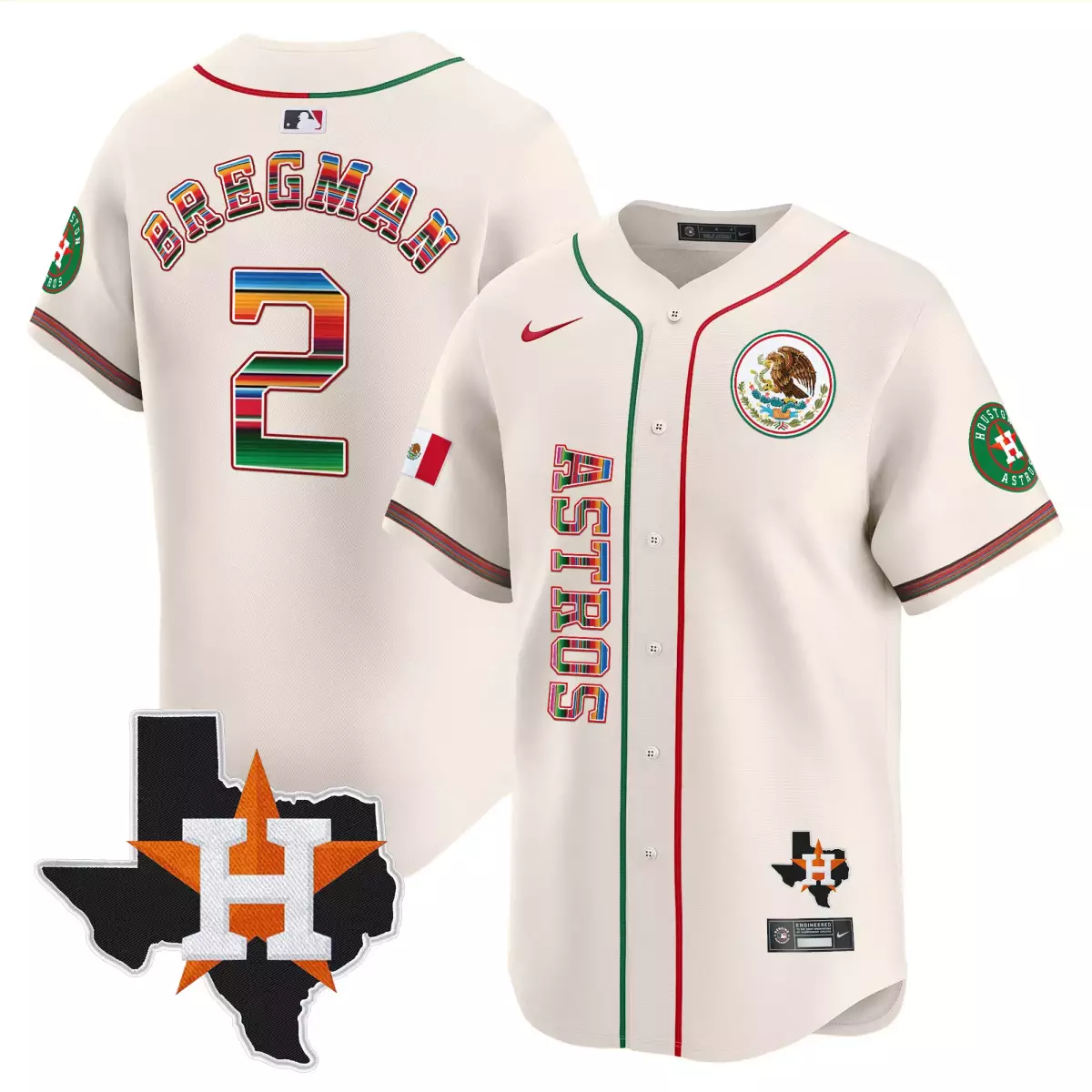 Bregman Mexico 2 Astros Jersey Cream Cinco De Mayo Flag Houston Texas Map 2023 Men