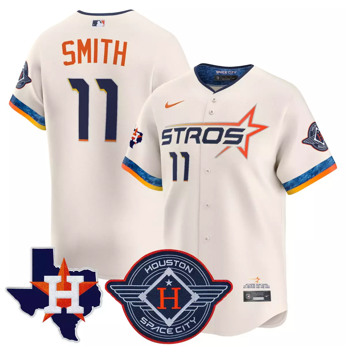 Smith 11 Astros Jersey Cream Space City Houston Texas State 2022 Men MLB Alternate