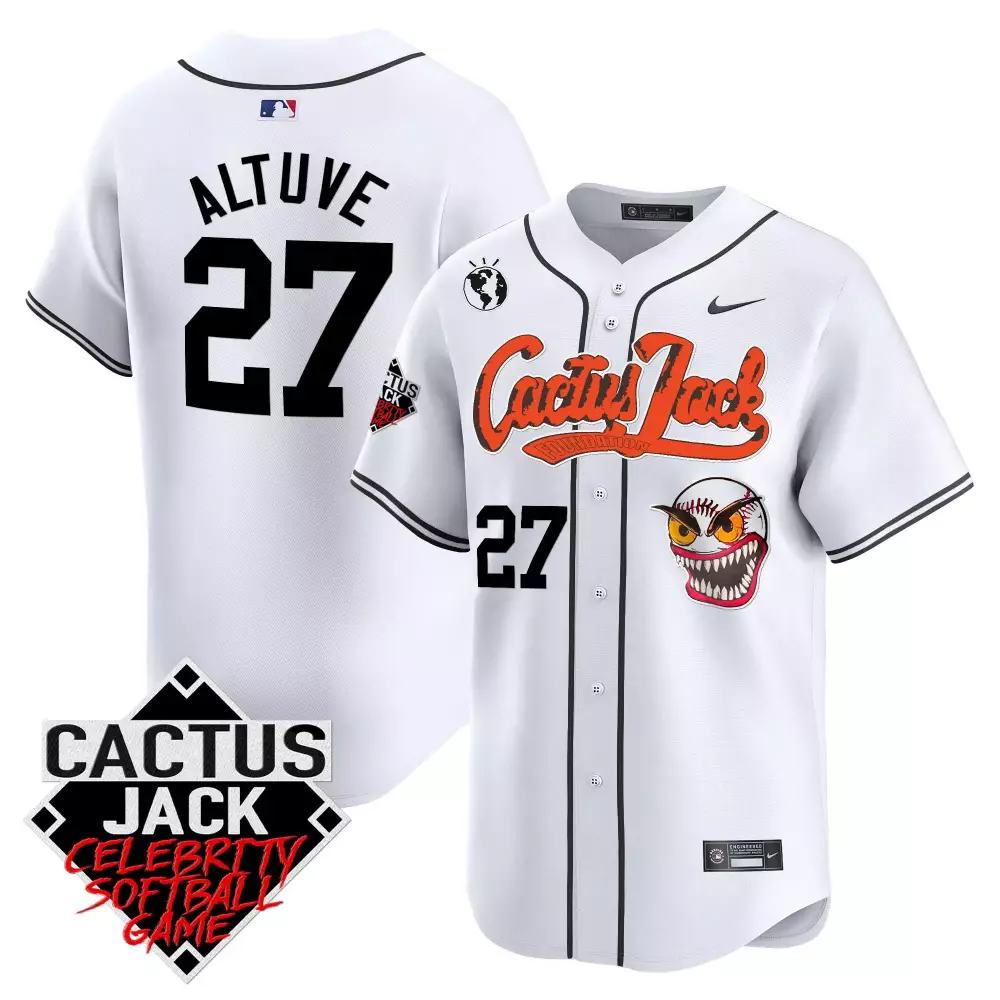 Jose Altuve 27 Astros Jersey White Cactus Jack Celebrity Softball Game Globe Monster Baseball 2023