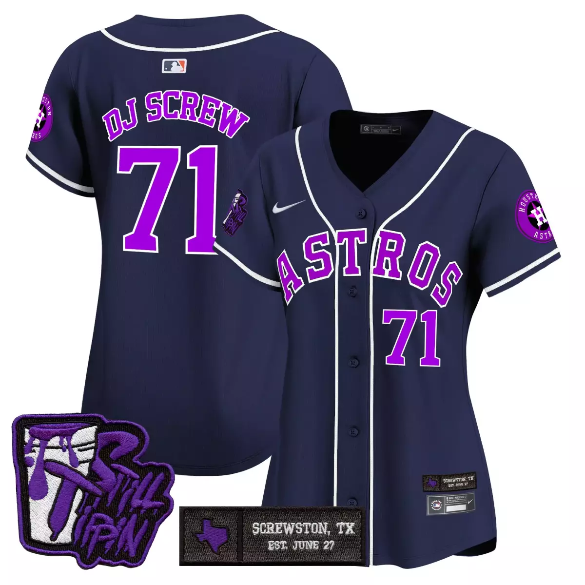 Dj Screw 71 Astros Jersey Navy Graffiti Screwston, Tx Men Purple White Vapor Premier