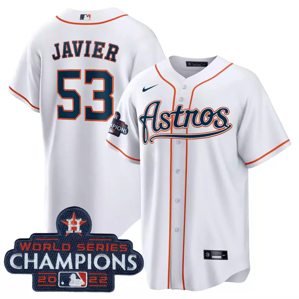 Cristian Javier 53 Astros Jersey White World Series Champions 2022 Men Orange Navy