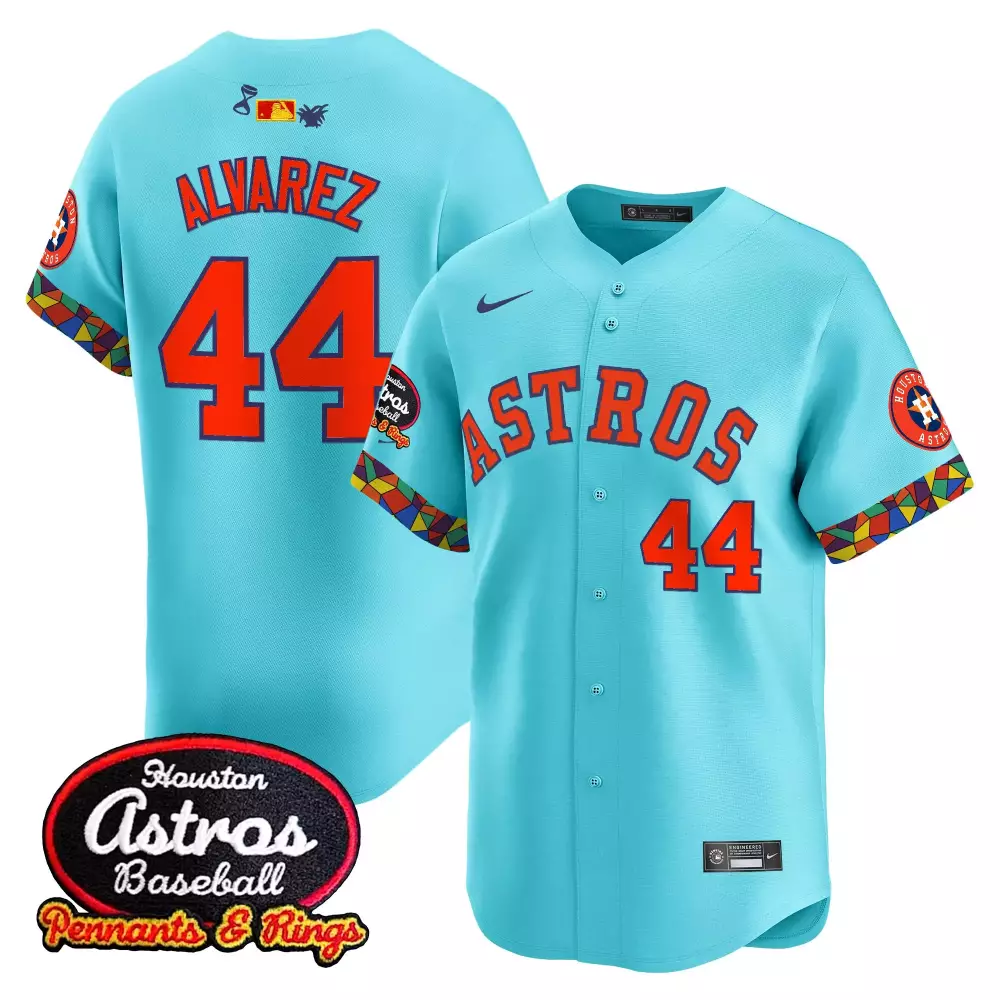 Yordan Alvarez 44 Astros Jersey Aqua Men Alternate Split Design Orange Yellow Red