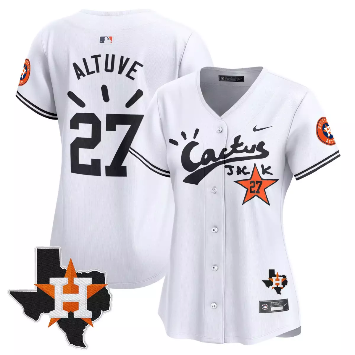 Jose Altuve 27 Houston Astros Jersey White Cactus Jack Men Black Orange Vapor Premier