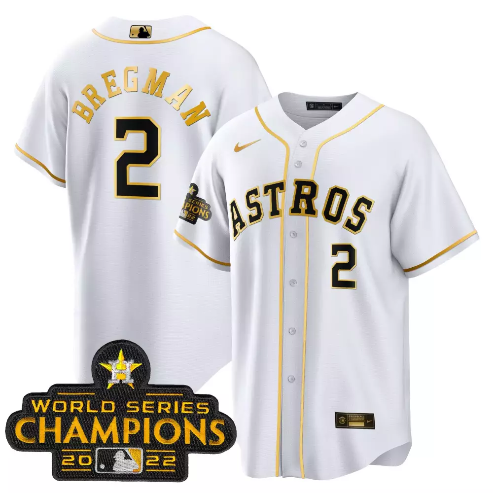 Alex Bregman 2 Astros Jersey White World Series Champions 2022 Men Gold Black Cool