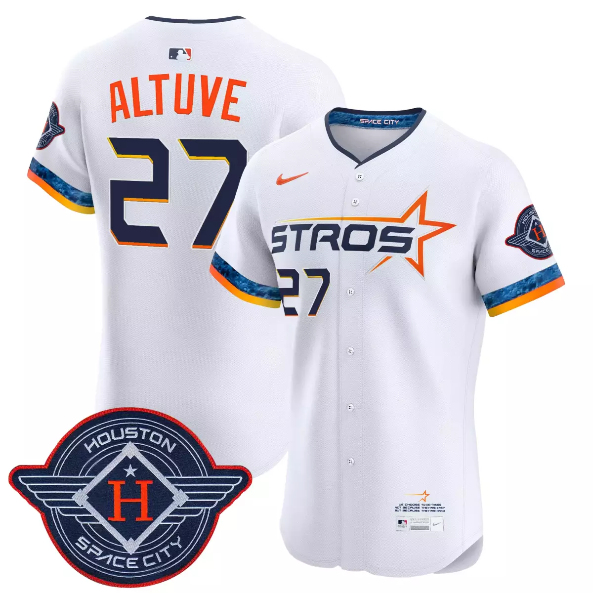 Jose Altuve 27 Astros Jersey White Space City Houston 2023 Men Navy Orange Yellow