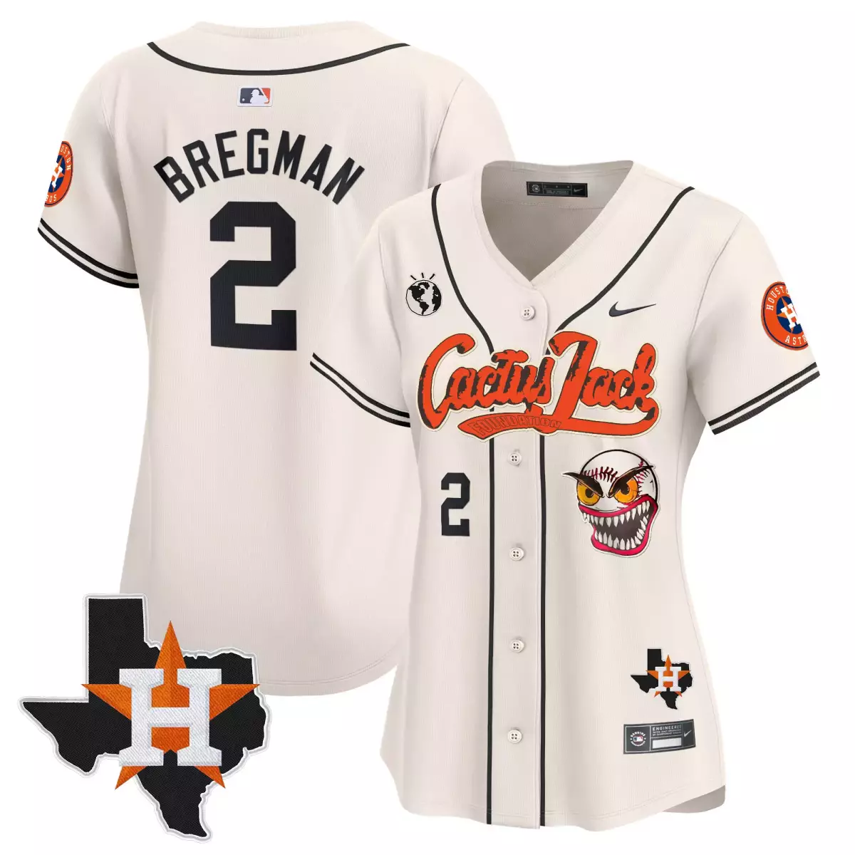 Alex Bregman 2 Houston Astros Jersey Cream Cactus Jack Travis Scott Men Orange Black