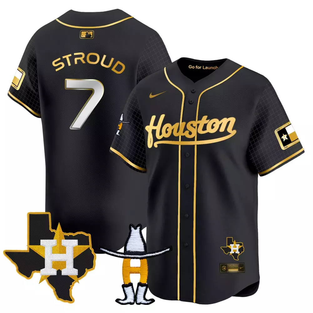 Cj Stroud 7 Houston Astros Jersey Black City Connect Texas 'h' 2024 Men Gold White