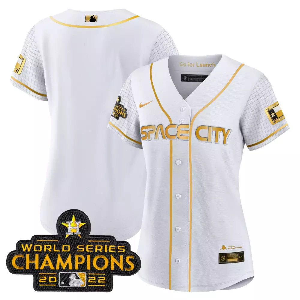 Space City Houston Astros Jersey White World Series Champions 2022 Men Gold All Stitched