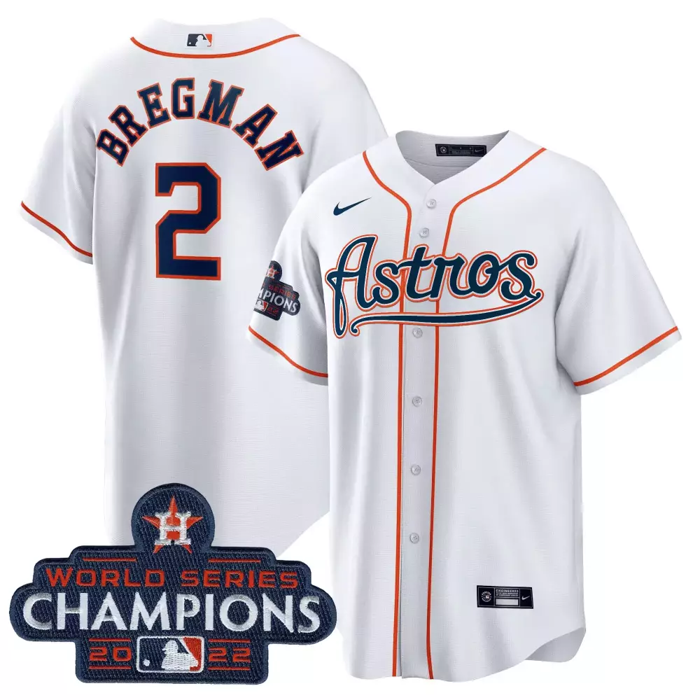 Alex Bregman 2 Astros Jersey White 2022 World Series Champions Men Orange Navy Blue