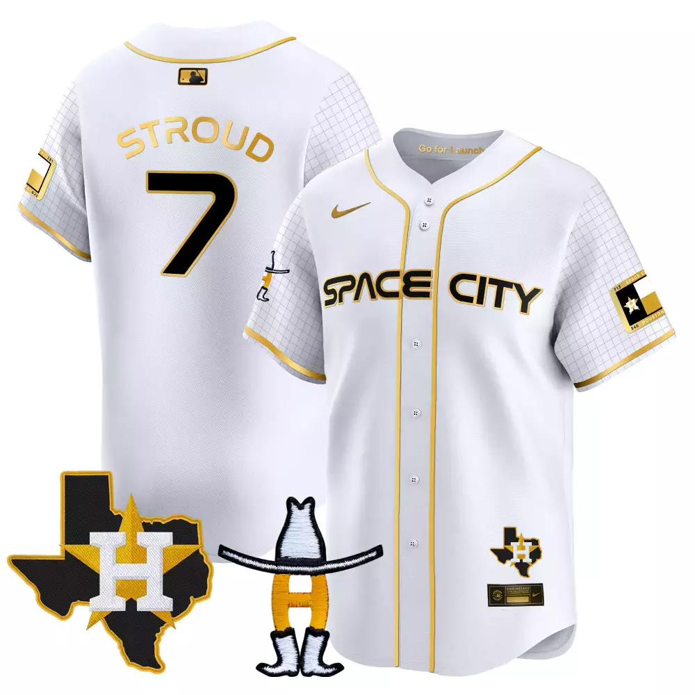 Cj Stroud 7 Houston Astros Jersey White Space City Texas Outline Men Gold Black Vapor